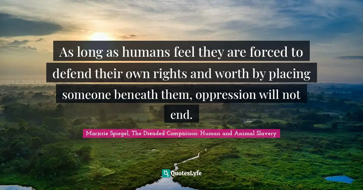 As long as humans feel they are forced to defend their own rights and worth by placing someone beneath them, oppression will not end.