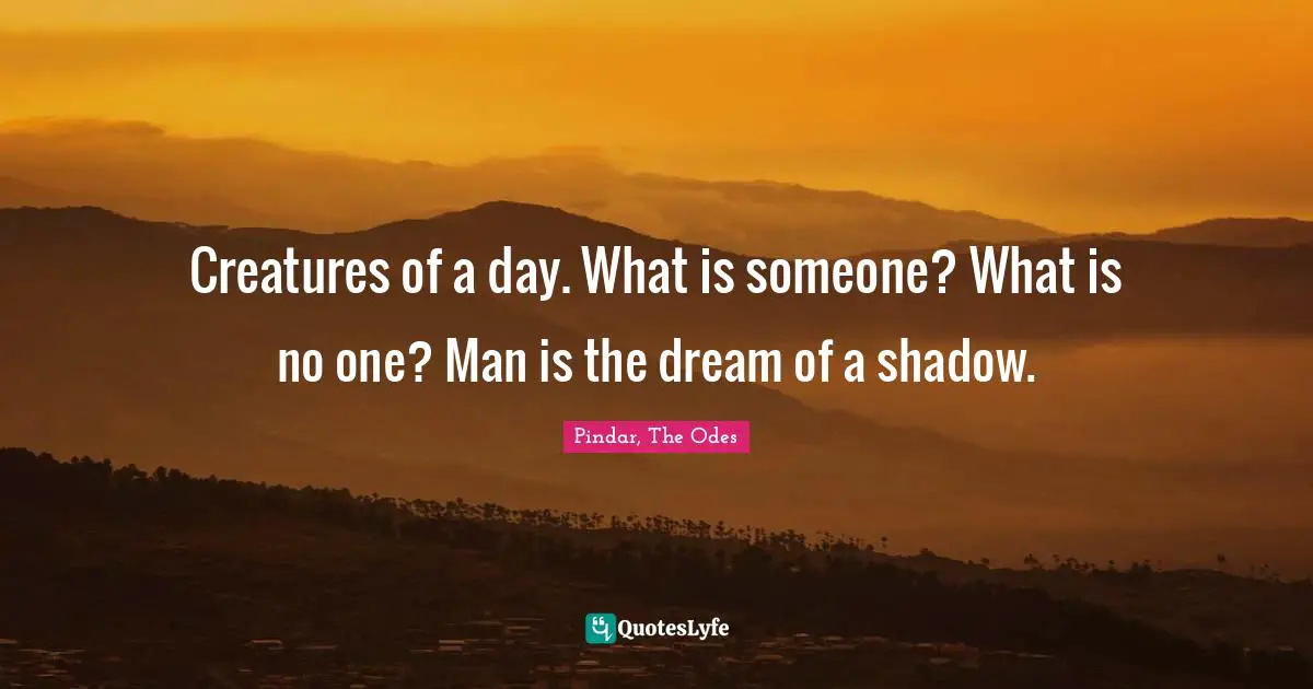 Creatures of a day. What is someone? What is no one? Man is the dream of a shadow.