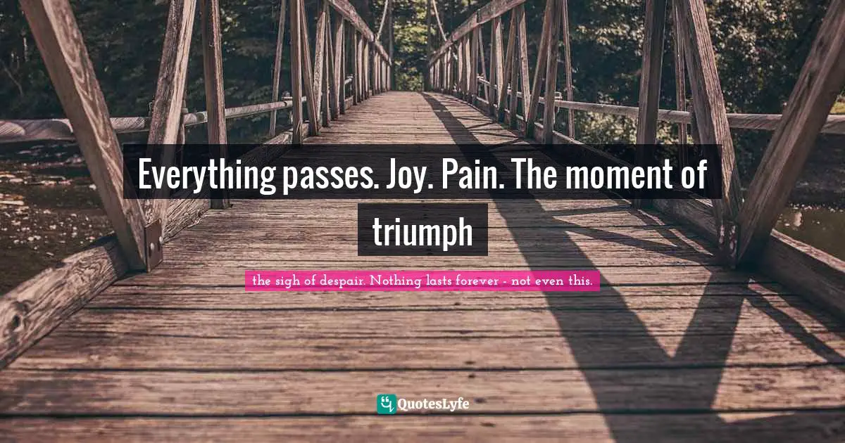 Everything passes. Joy. Pain. The moment of triumph