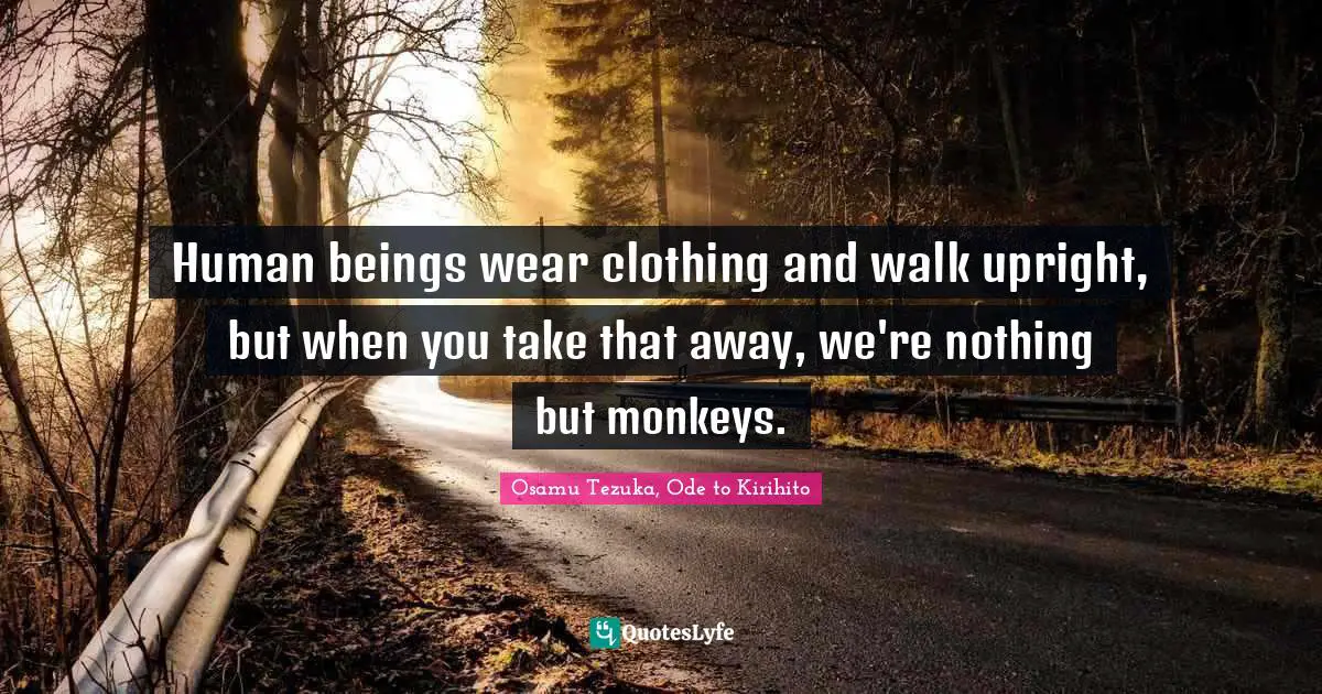 Human beings wear clothing and walk upright, but when you take that away, we're nothing but monkeys.