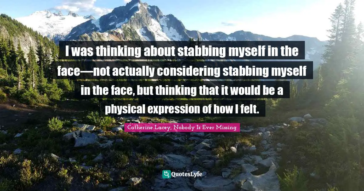 I was thinking about stabbing myself in the face—not actually considering stabbing myself in the face, but thinking that it would be a physical expression of how I felt.