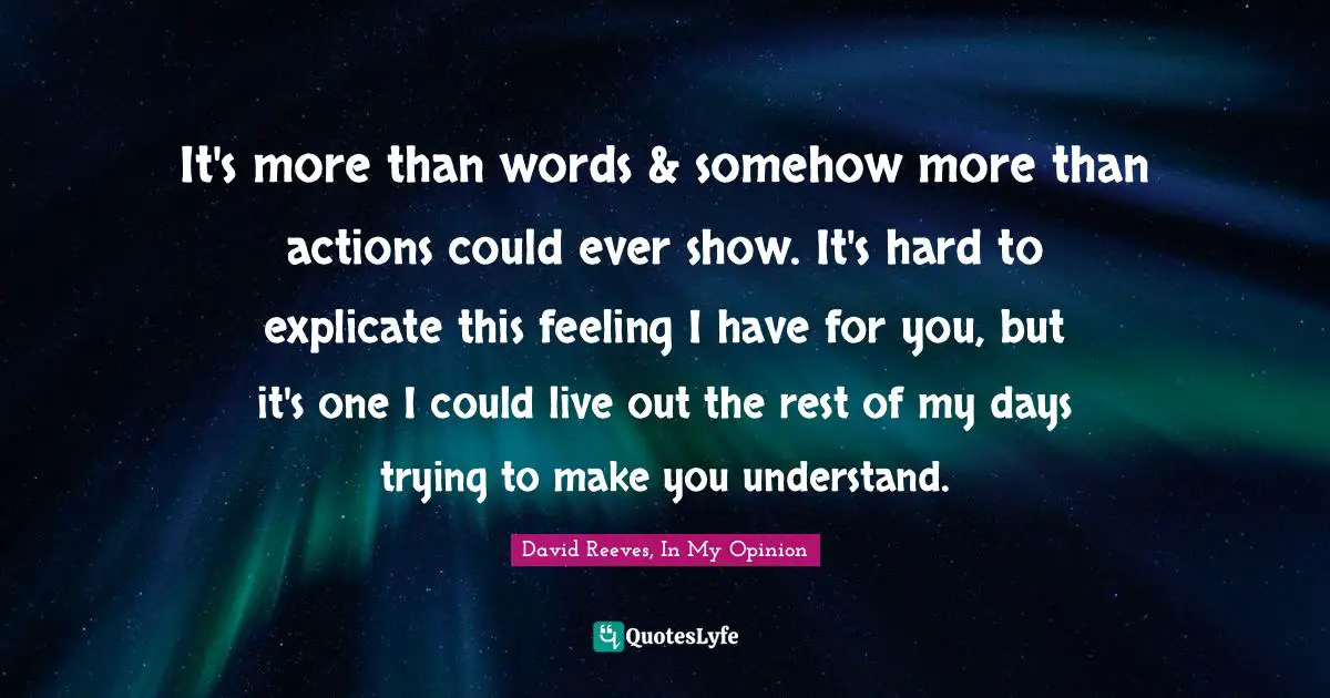 It's more than words & somehow more than actions could ever show. It's hard to explicate this feeling I have for you, but it's one I could live out the rest of my days trying to make you understand.
