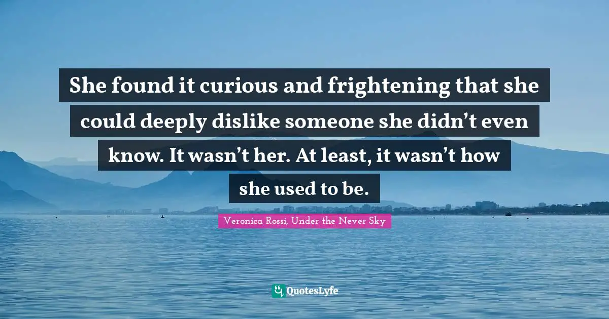 She found it curious and frightening that she could deeply dislike someone she didn’t even know. It wasn’t her. At least, it wasn’t how she used to be.