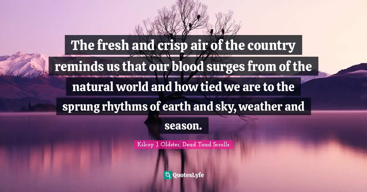The fresh and crisp air of the country reminds us that our blood surges from of the natural world and how tied we are to the sprung rhythms of earth and sky, weather and season.