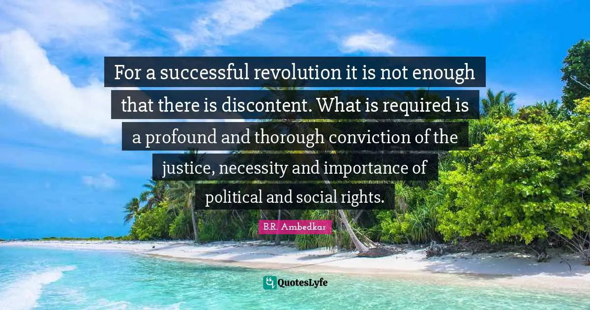 B.R. Ambedkar Quotes: "For a successful revolution it is not enough that there is discontent. What is required is a profound and thorough conviction of the justice, necessity and importance of political and social rights."