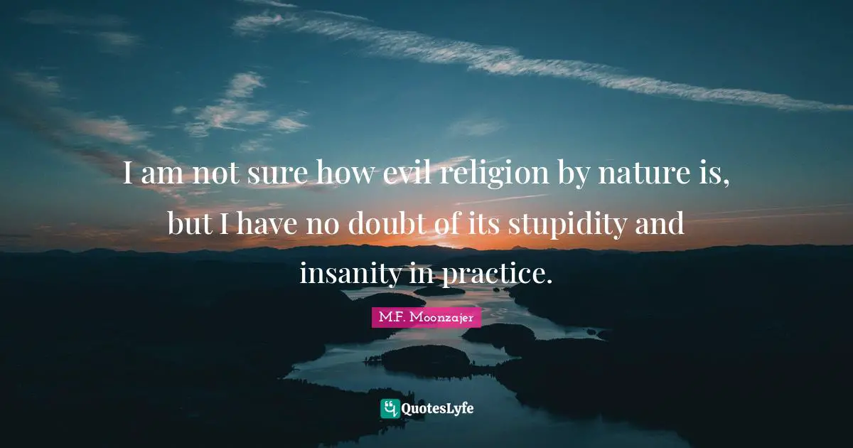 I am not sure how evil religion by nature is, but I have no doubt of its stupidity and insanity in practice.