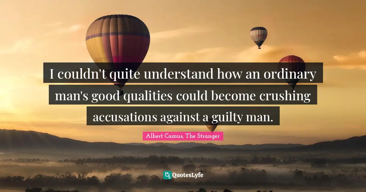 I couldn't quite understand how an ordinary man's good qualities could become crushing accusations against a guilty man.