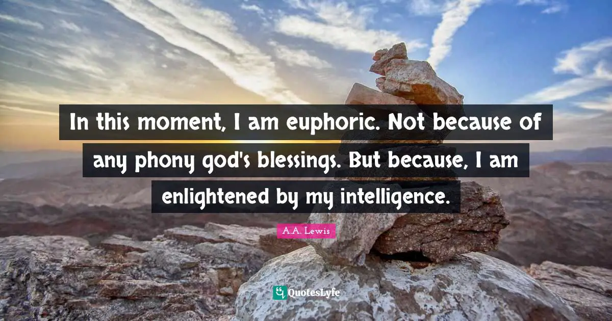 In this moment, I am euphoric. Not because of any phony god's blessings. But because, I am enlightened by my intelligence.