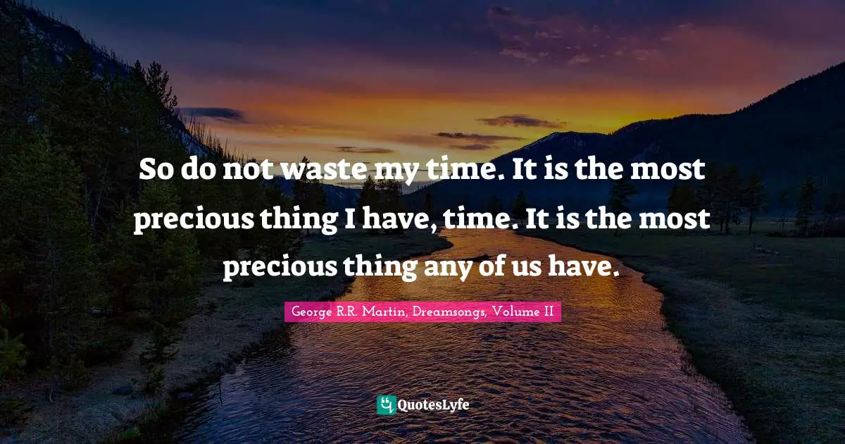So do not waste my time. It is the most precious thing I have, time. It is the most precious thing any of us have.