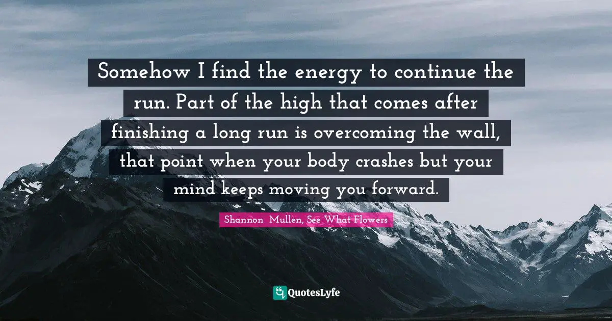 Somehow I find the energy to continue the run. Part of the high that comes after finishing a long run is overcoming the wall, that point when your body crashes but your mind keeps moving you forward.