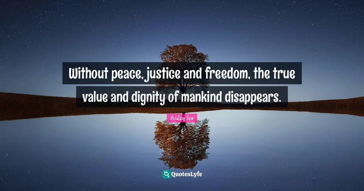 Without peace, justice and freedom, the true value and dignity of mankind disappears.