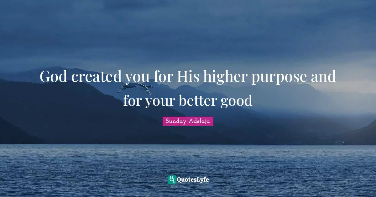 Creator God Quotes: "God created you for His higher purpose and for your better good"