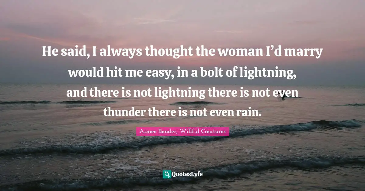 Aimee Bender Quotes: "He said, I always thought the woman I’d marry would hit me easy, in a bolt of lightning, and there is not lightning there is not even thunder there is not even rain."
