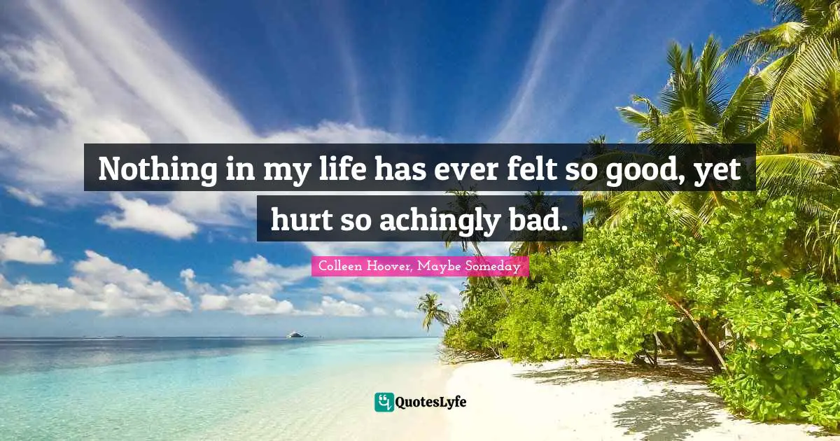 Nothing in my life has ever felt so good, yet hurt so achingly bad.