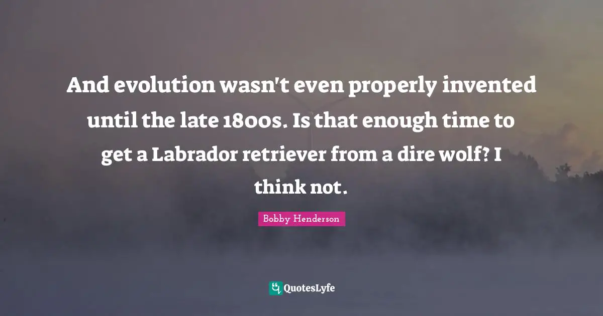 And evolution wasn't even properly invented until the late 1800s. Is that enough time to get a Labrador retriever from a dire wolf? I think not.