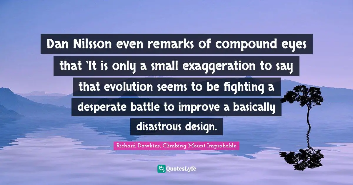 Dan Nilsson even remarks of compound eyes that ‘It is only a small exaggeration to say that evolution seems to be fighting a desperate battle to improve a basically disastrous design.