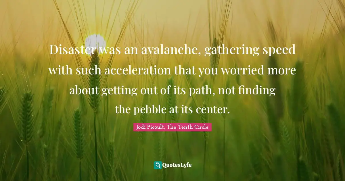 Disaster was an avalanche, gathering speed with such acceleration that you worried more about getting out of its path, not finding the pebble at its center.