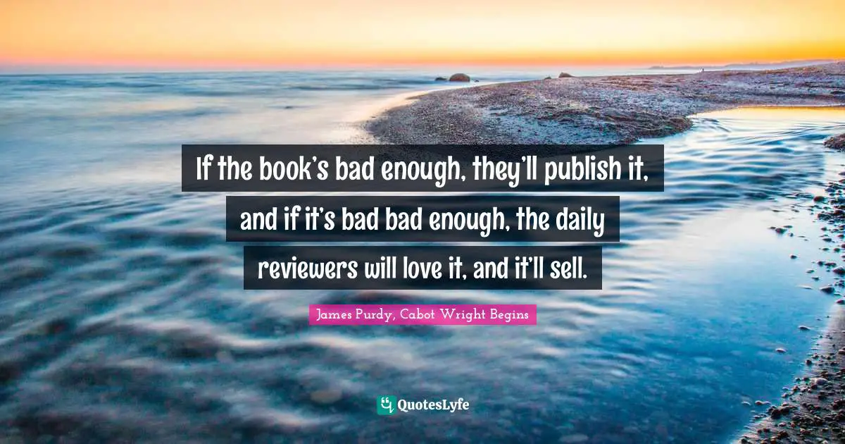 If the book’s bad enough, they’ll publish it, and if it’s bad bad enough, the daily reviewers will love it, and it’ll sell.