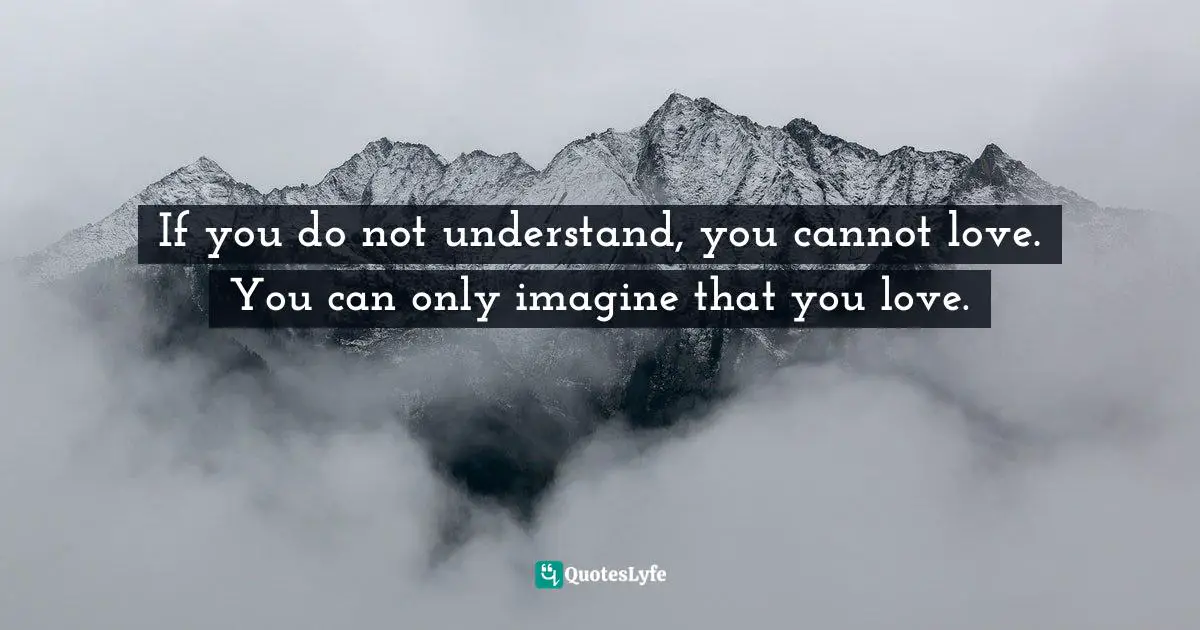 If you do not understand, you cannot love. You can only imagine that you love.