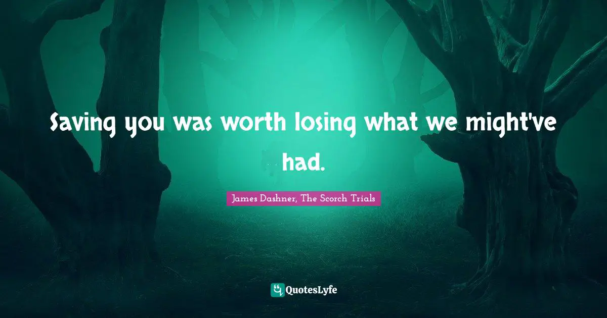 Saving you was worth losing what we might've had.