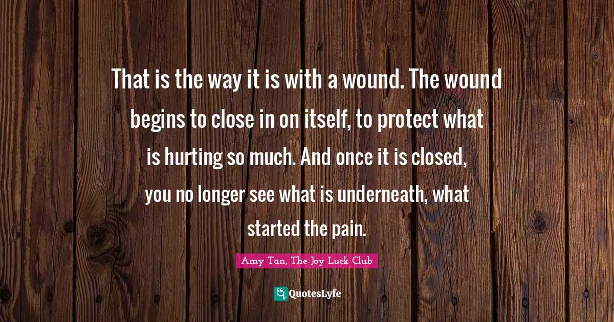 That is the way it is with a wound. The wound begins to close in on itself, to protect what is hurting so much. And once it is closed, you no longer see what is underneath, what started the pain.
