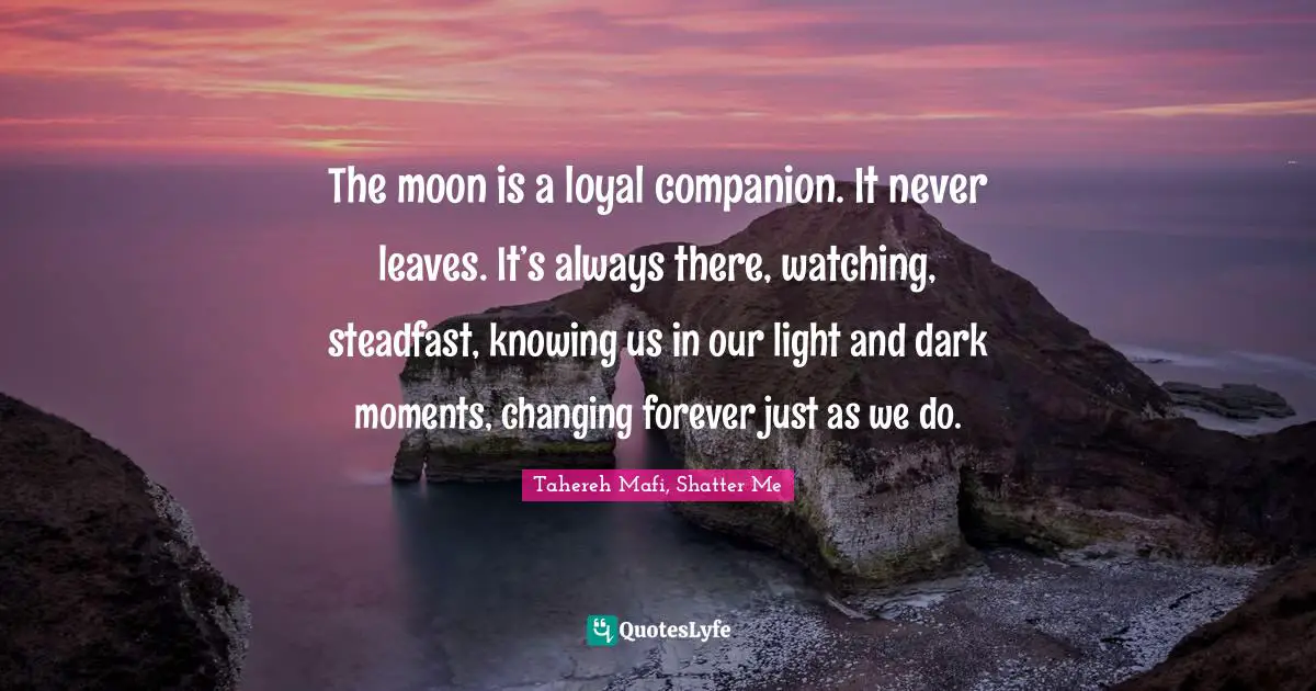 The moon is a loyal companion. It never leaves. It’s always there, watching, steadfast, knowing us in our light and dark moments, changing forever just as we do.