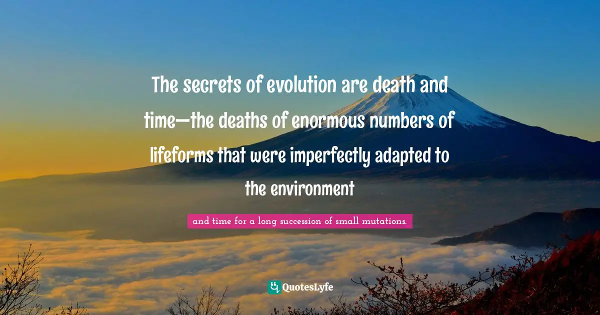 The secrets of evolution are death and time—the deaths of enormous numbers of lifeforms that were imperfectly adapted to the environment