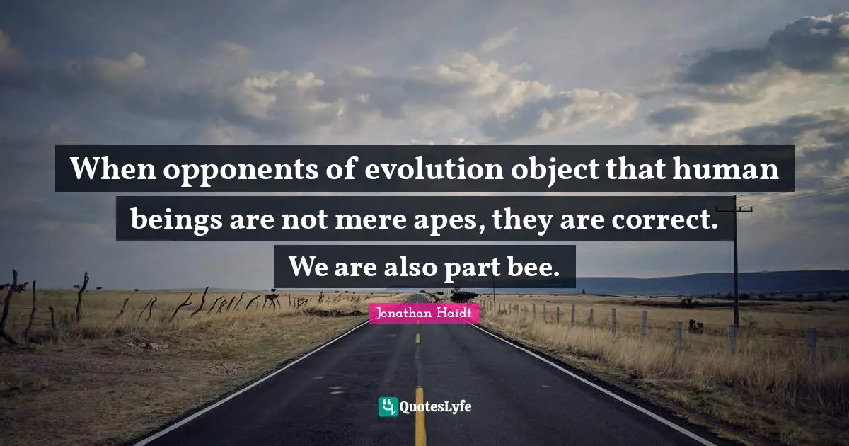 When opponents of evolution object that human beings are not mere apes, they are correct. We are also part bee.