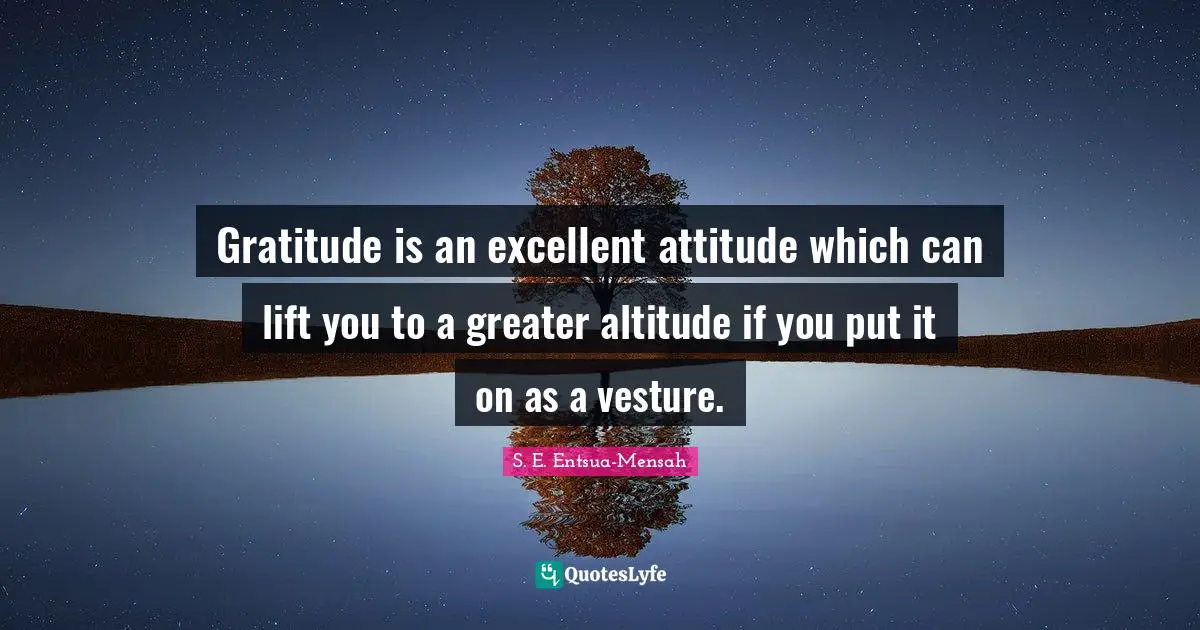 Gratitude is an excellent attitude which can lift you to a greater altitude if you put it on as a vesture.