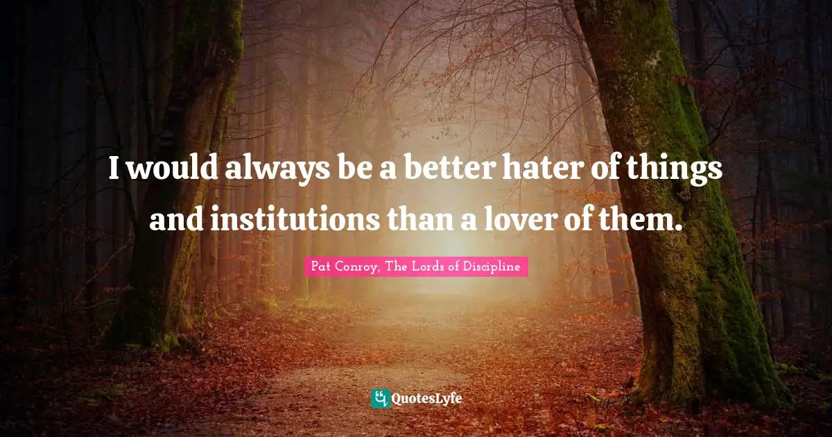 I would always be a better hater of things and institutions than a lover of them.
