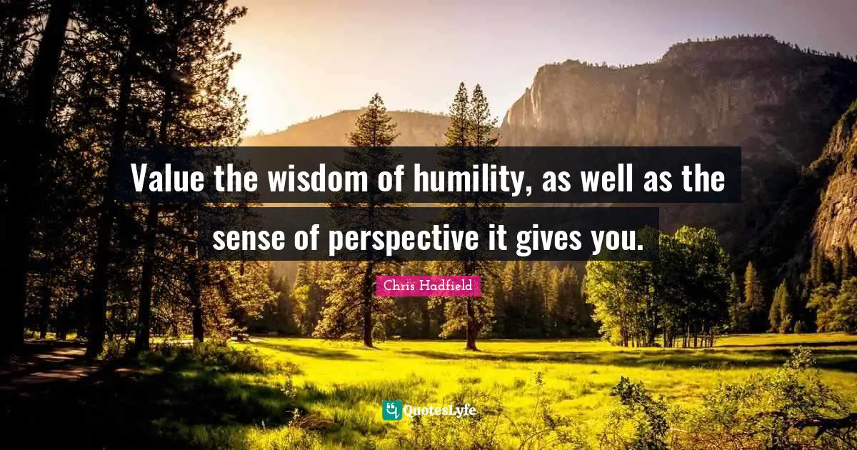 Chris Hadfield Quotes: "Value the wisdom of humility, as well as the sense of perspective it gives you."