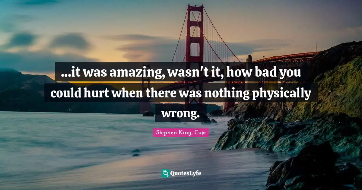 ...it was amazing, wasn't it, how bad you could hurt when there was nothing physically wrong.