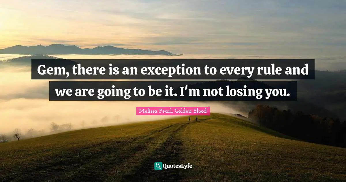 Gem, there is an exception to every rule and we are going to be it. I'm not losing you.