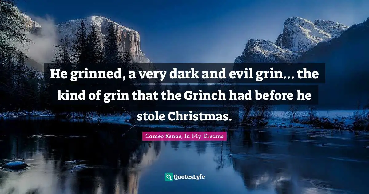 He grinned, a very dark and evil grin… the kind of grin that the Grinch had before he stole Christmas.