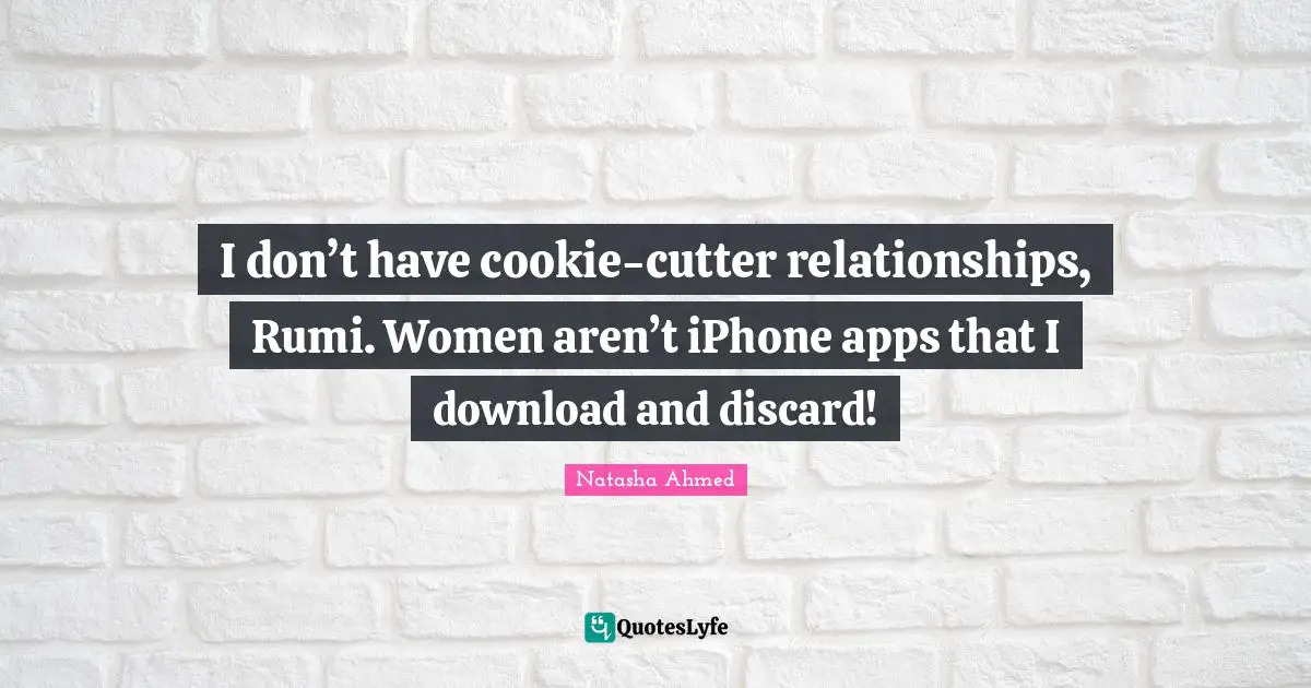 I don’t have cookie-cutter relationships, Rumi. Women aren’t iPhone apps that I download and discard!