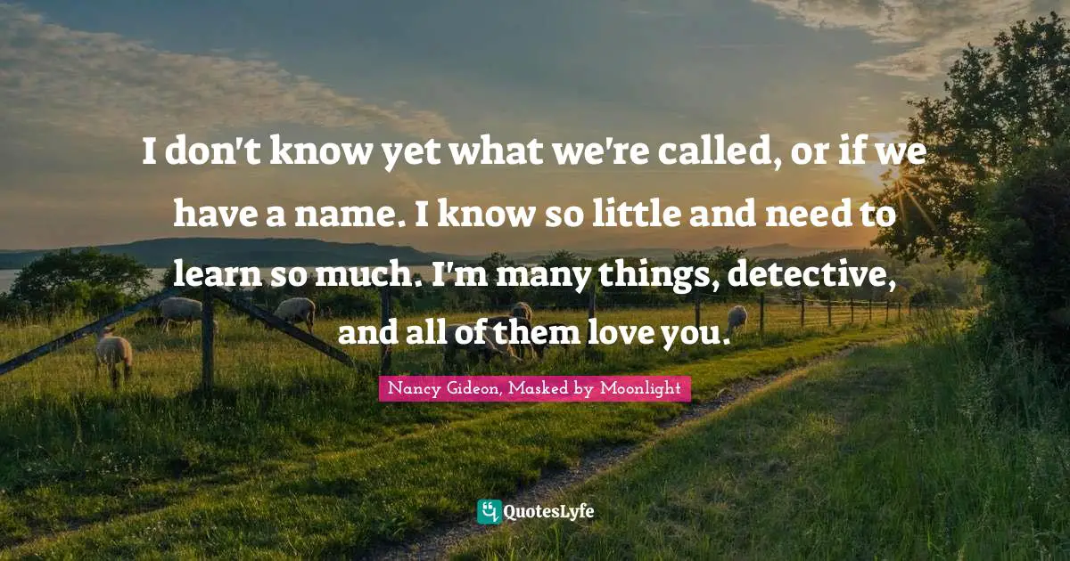 I don't know yet what we're called, or if we have a name. I know so little and need to learn so much. I'm many things, detective, and all of them love you.