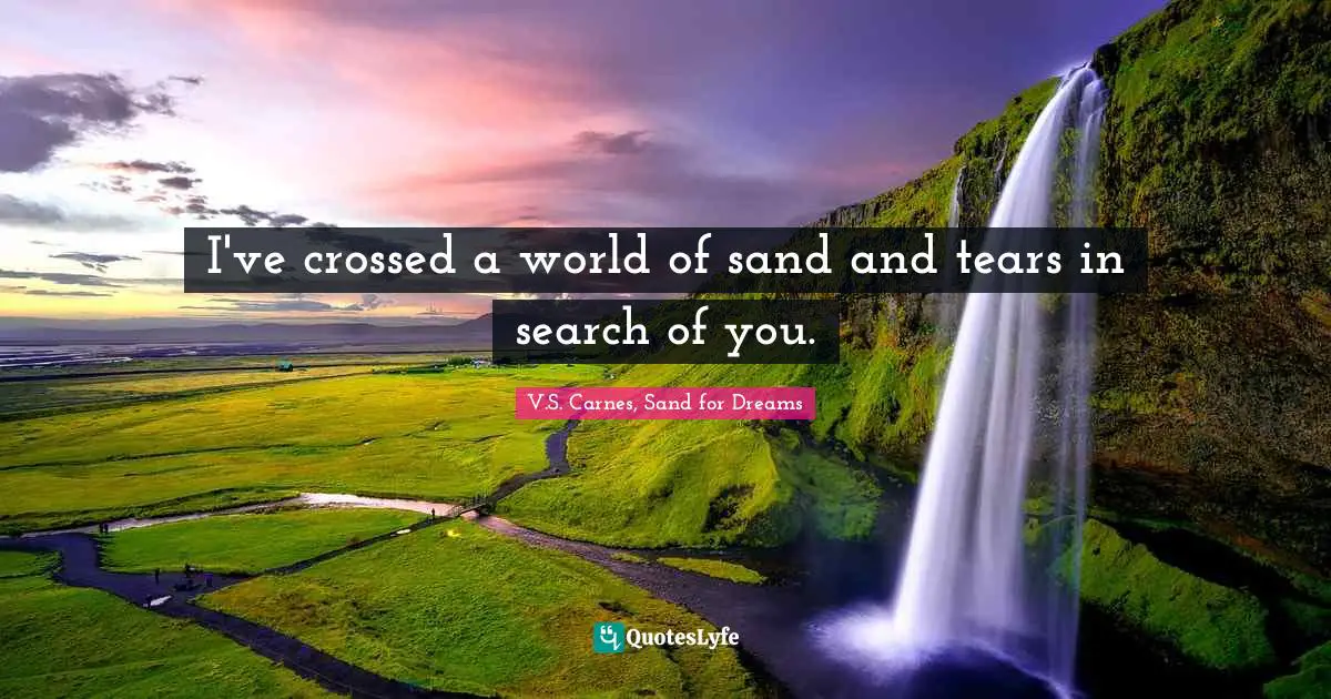 V.S. Carnes, Sand For Dreams Quotes: "I've crossed a world of sand and tears in search of you."