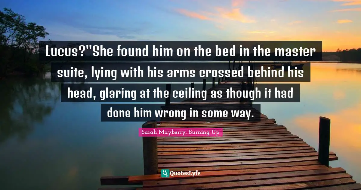 Lucus?"She found him on the bed in the master suite, lying with his arms crossed behind his head, glaring at the ceiling as though it had done him wrong in some way.