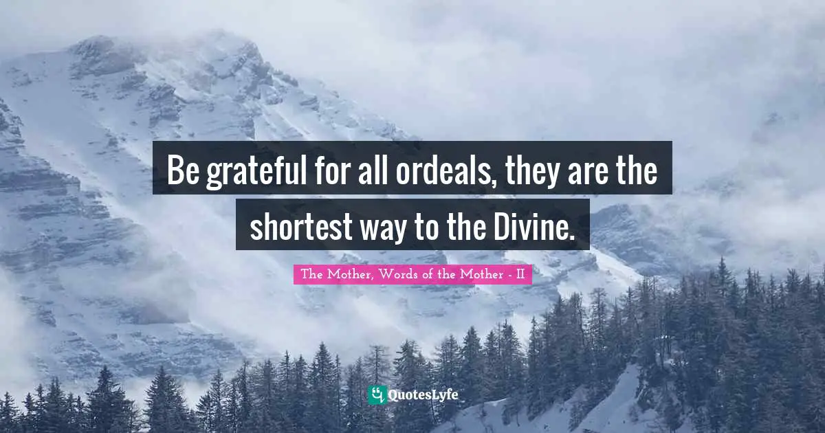 Be grateful for all ordeals, they are the shortest way to the Divine.