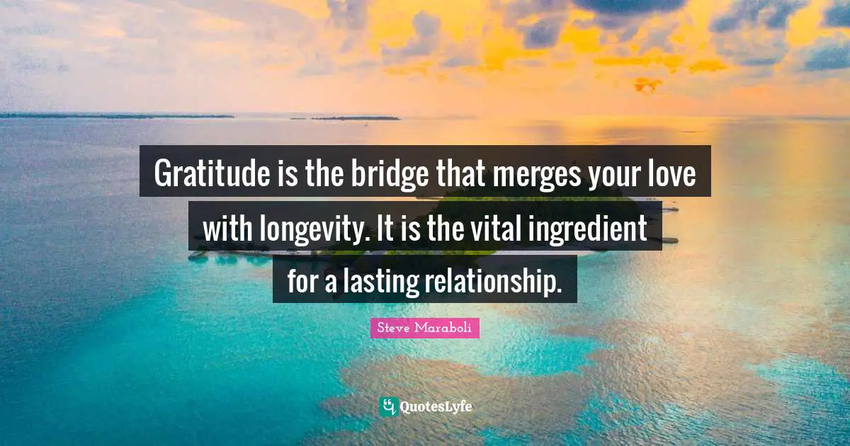 Gratitude is the bridge that merges your love with longevity. It is the vital ingredient for a lasting relationship.