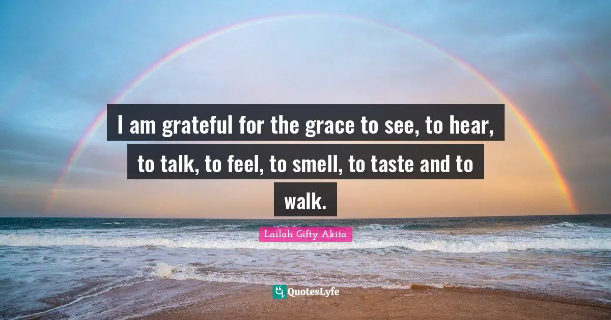 I am grateful for the grace to see, to hear, to talk, to feel, to smell, to taste and to walk.