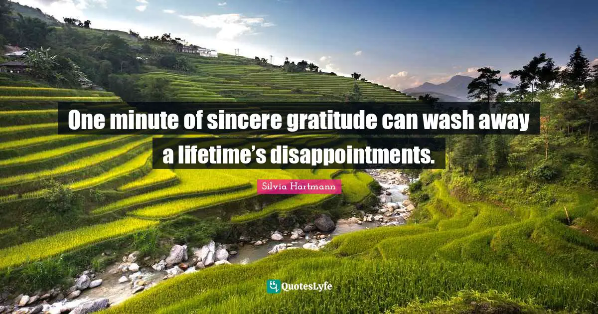 Silvia Hartmann Quotes: "One minute of sincere gratitude can wash away a lifetime’s disappointments."
