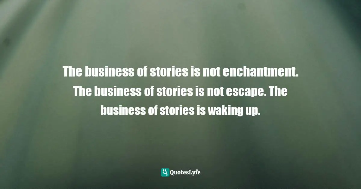 The business of stories is not enchantment. The business of stories is not escape. The business of stories is waking up.