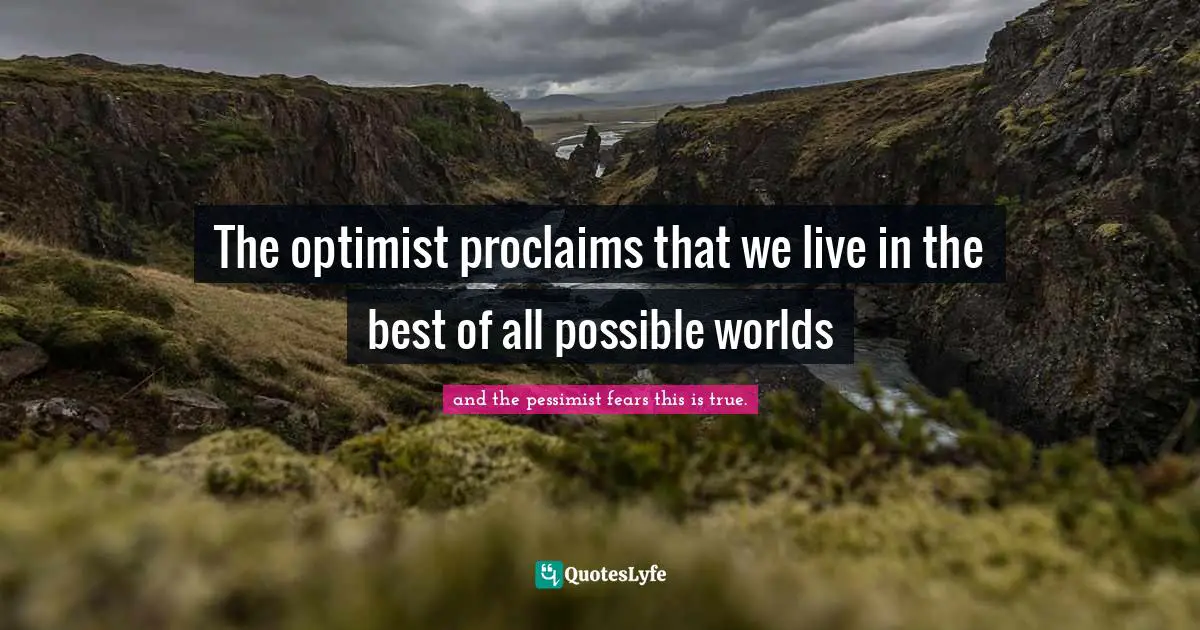 The optimist proclaims that we live in the best of all possible worlds