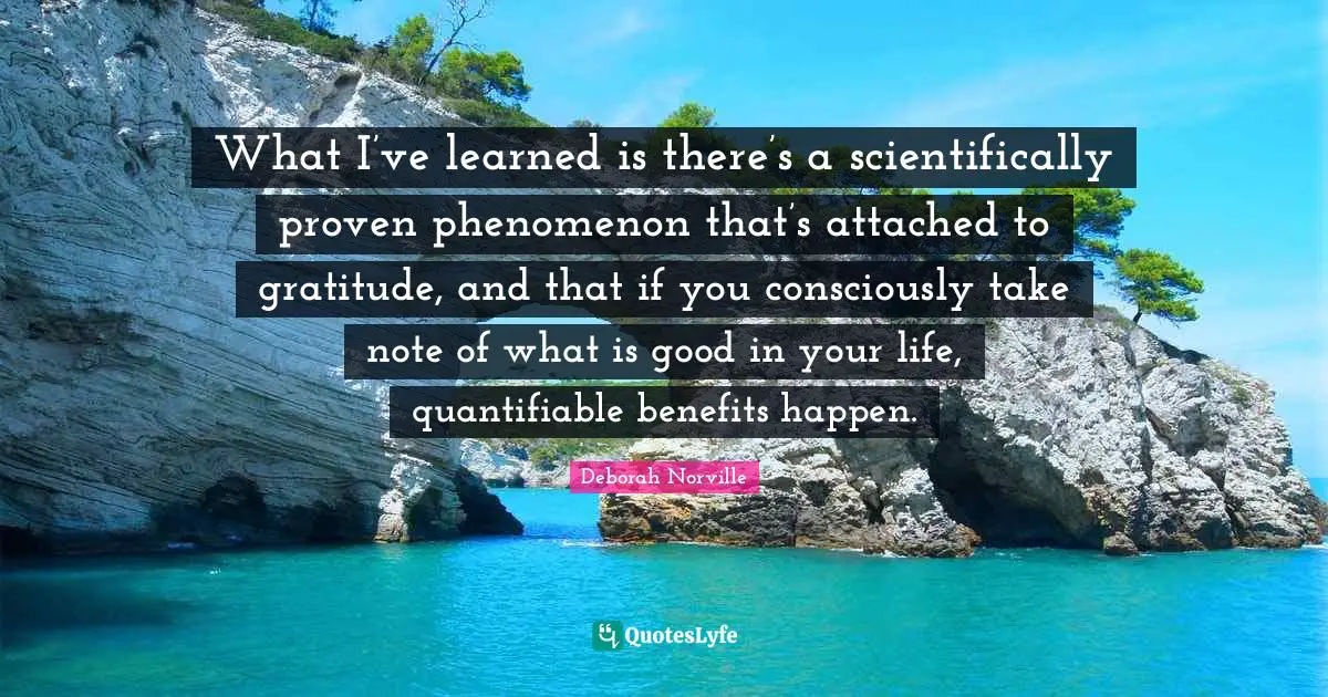 What I’ve learned is there’s a scientifically proven phenomenon that’s attached to gratitude, and that if you consciously take note of what is good in your life, quantifiable benefits happen.