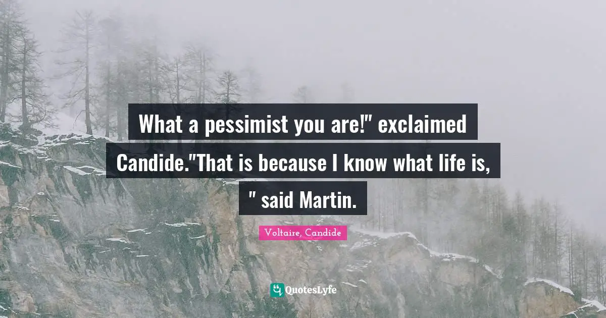 What a pessimist you are!" exclaimed Candide."That is because I know what life is, " said Martin.