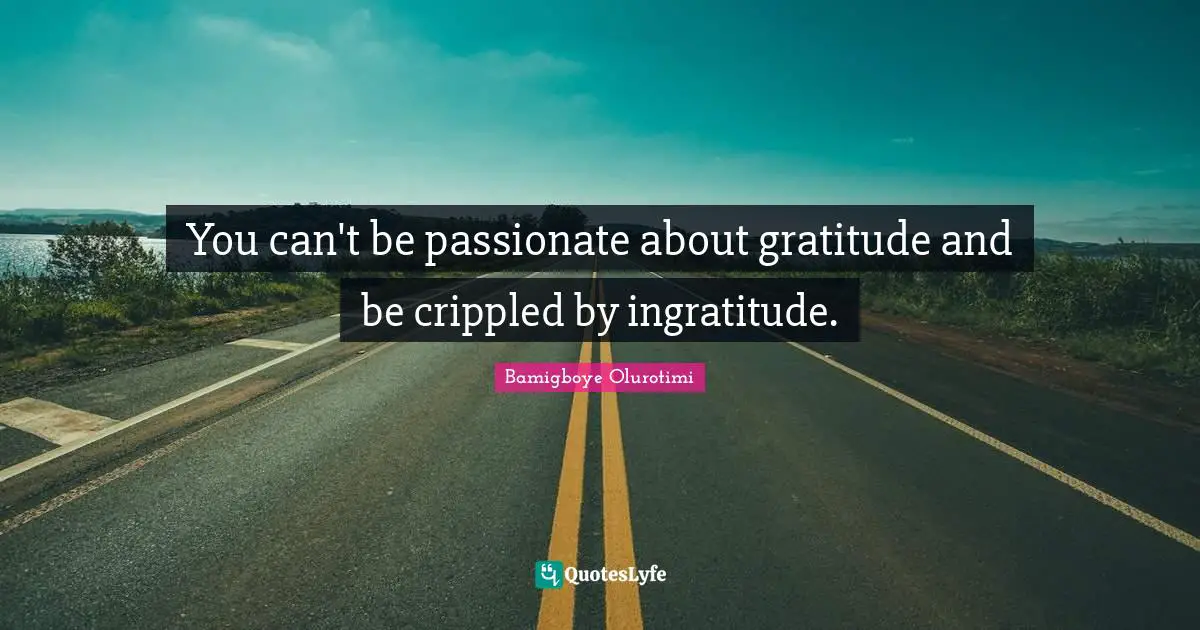 You can't be passionate about gratitude and be crippled by ingratitude.