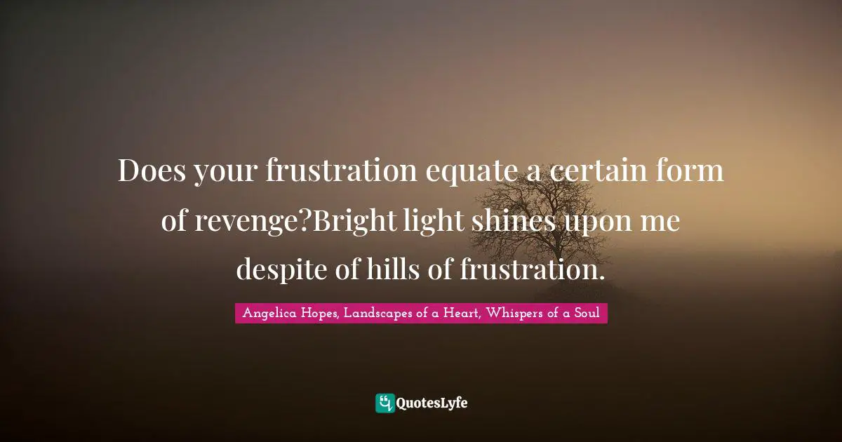Does your frustration equate a certain form of revenge?Bright light shines upon me despite of hills of frustration.