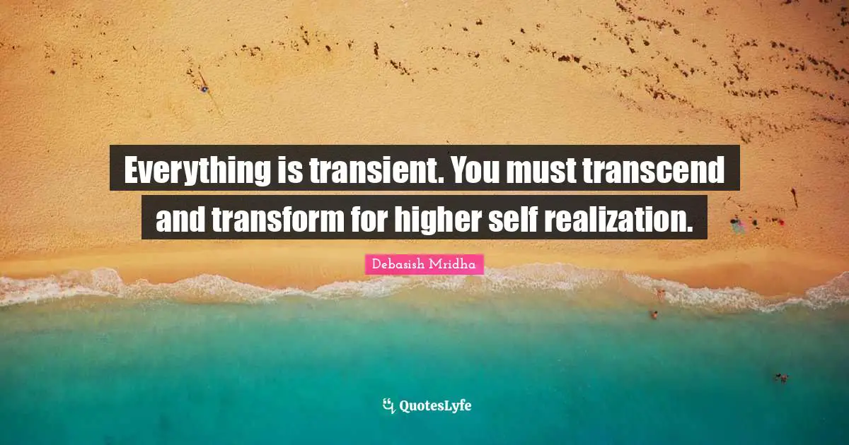 Transcend And Transform Quotes: "Everything is transient. You must transcend and transform for higher self realization."