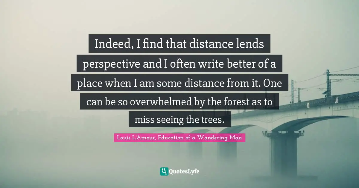 Indeed, I find that distance lends perspective and I often write better of a place when I am some distance from it. One can be so overwhelmed by the forest as to miss seeing the trees.